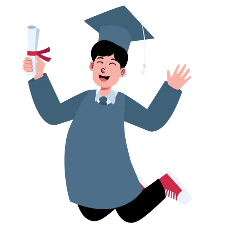 Graduate student flying with degree  Illustration
