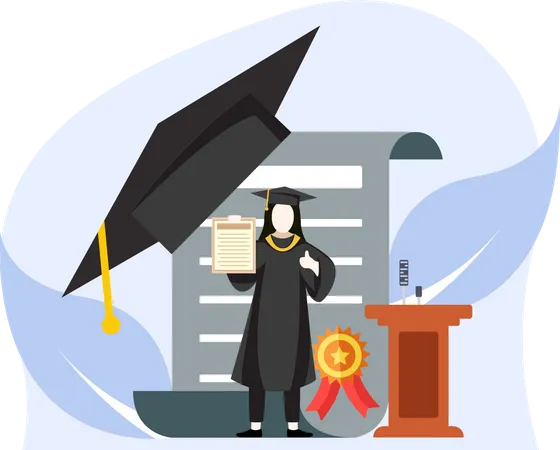 Graduate Student holding certificate  Illustration