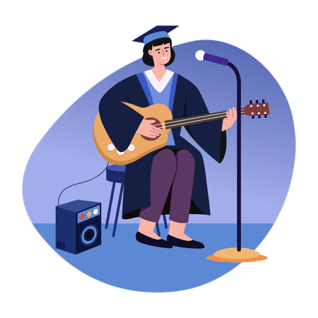 Graduate student playing guitar  Illustration