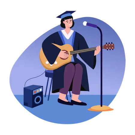 Graduate student playing guitar  Illustration