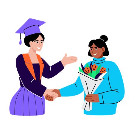 Graduate student receiving flower  Illustration