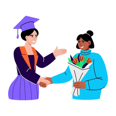 Graduate student receiving flower  Illustration