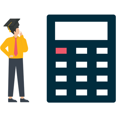 Graduate student Showing Calculator  Illustration