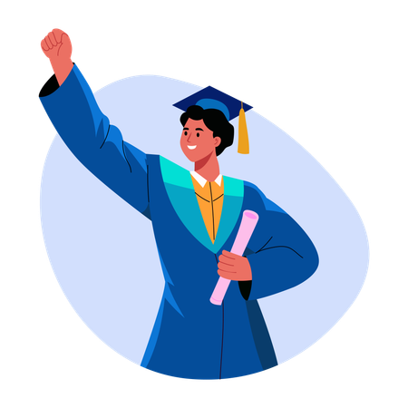 Graduate student standing with degree  Illustration