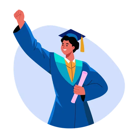 Graduate student standing with degree  Illustration
