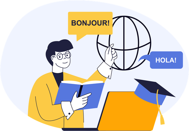 Graduate student successfully completes language course  Illustration