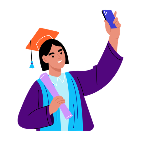 Graduate student taking selfie  Illustration