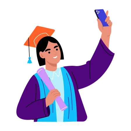 Graduate student taking selfie  Illustration