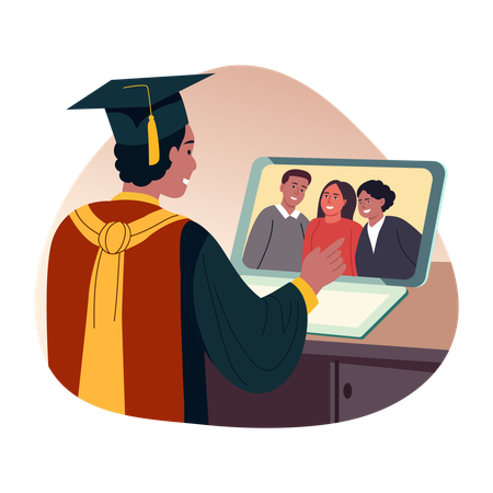 Graduate student talking on video call  Illustration
