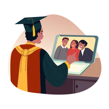 Graduate student talking on video call  Illustration