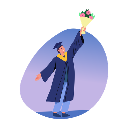 Graduate student tossing flower  Illustration