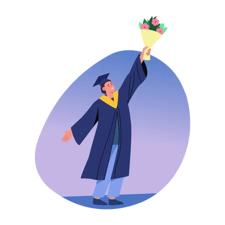 Graduate student tossing flower  Illustration