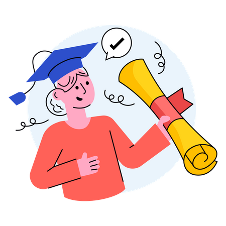 Graduate student with a certificate in his hand  イラスト