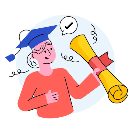 Graduate student with a certificate in his hand  イラスト