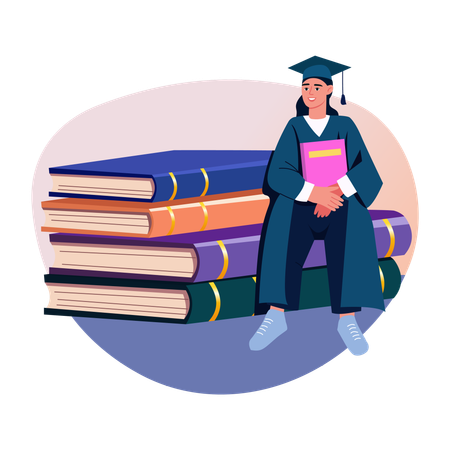 Graduate student with books  Illustration