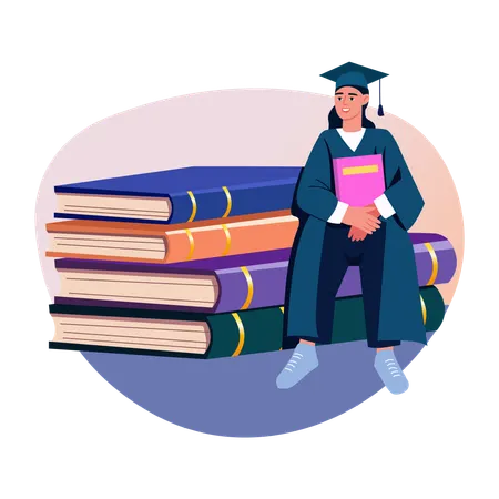Graduate student with books  Illustration