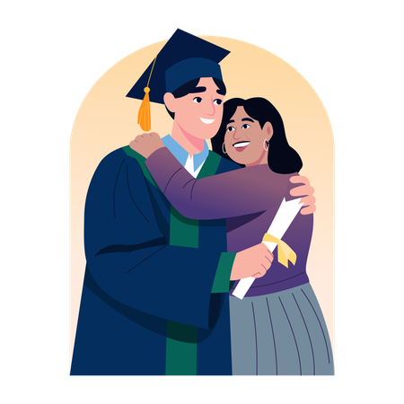 Graduate student with proud mother  Illustration