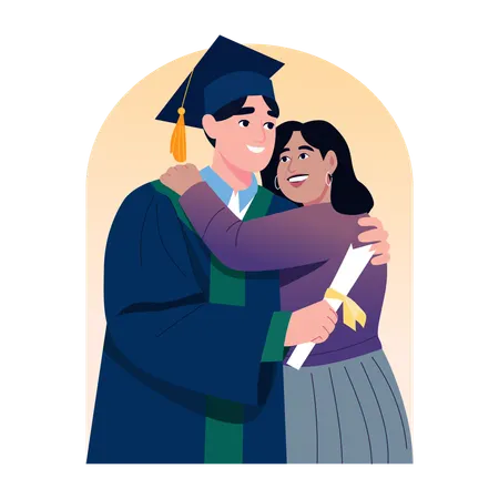 Graduate student with proud mother  Illustration