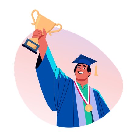 Graduate student with trophy  Illustration