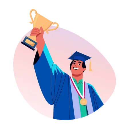 Graduate student with trophy  Illustration