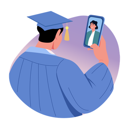Graduate student with video call  Illustration