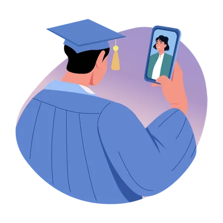 Graduate student with video call  Illustration