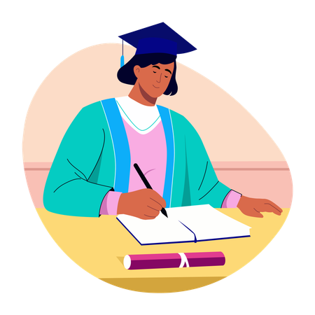 Graduate student writing  Illustration