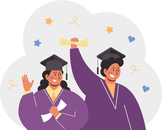 Graduate Students  holding degree on graduation day  Illustration