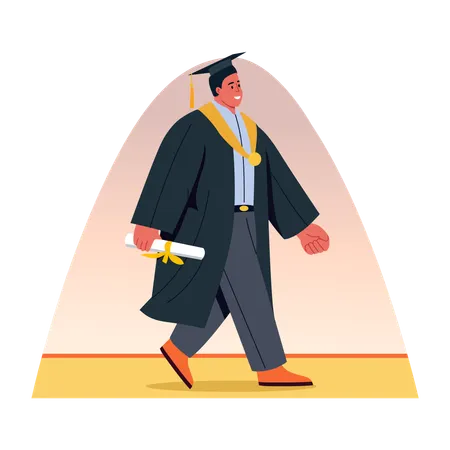 Graduate walking with certificate  Illustration