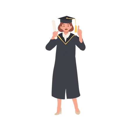 Education Graduation And People Concept Young Graduate Woman Celebrating Success With A Thumbs Up Illustration