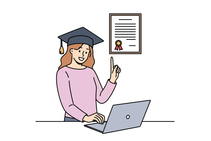 Graduate woman showing certificate  Illustration