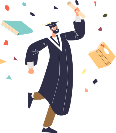 Graduated Boy holding degree  Illustration