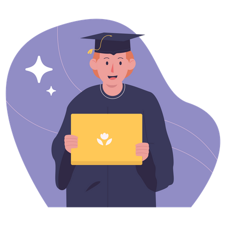 Graduated Boy holding degree  Illustration