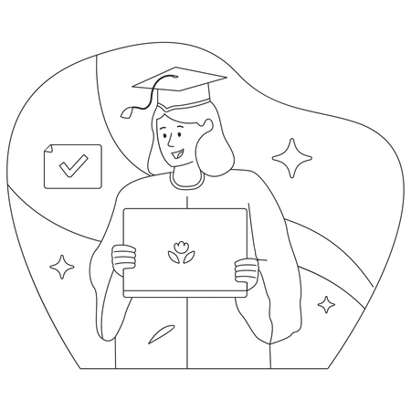 Graduated Girl holding degree  Illustration