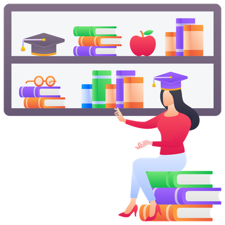 Graduated Girl In Library  Illustration