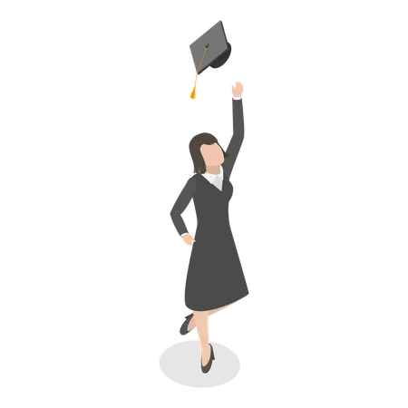 Graduated girl throwing cap in air  Illustration