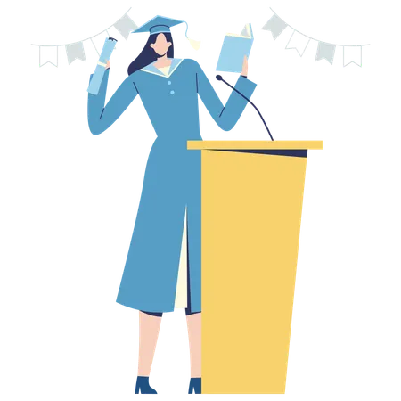 Graduated student giving speech on podium  Illustration