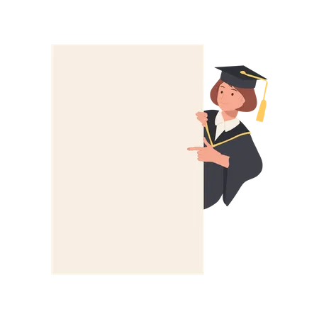 Education Graduation Concept Happy Young Graduate Pointing To Board Sign Illustration