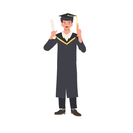 Education Graduation And People Concept Smiling Graduating Student In Cap And Gown Is Thumb Up Celebrating Success In Education Illustration