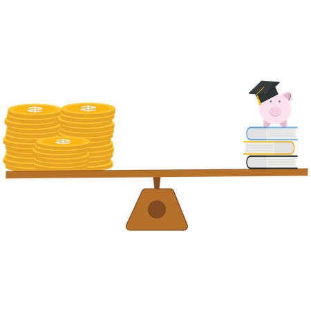 Graduation cap and a stack of a dollar coin on the lever  イラスト