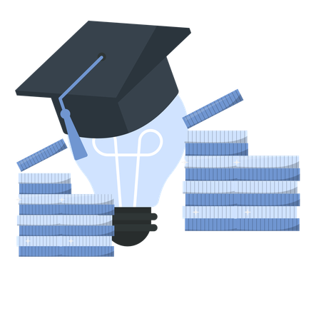 Graduation Cap Lightbulb and Stacks of Coins  Illustration