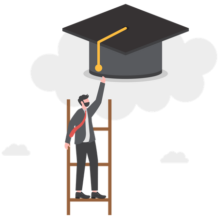 Graduation cap on high cloud with ladder  Illustration