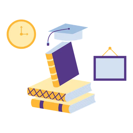 Graduation Cap On Stack Of Books Education Concept Vector Illustration In Flat Style With Education Theme Editable Vector Illustration Illustration