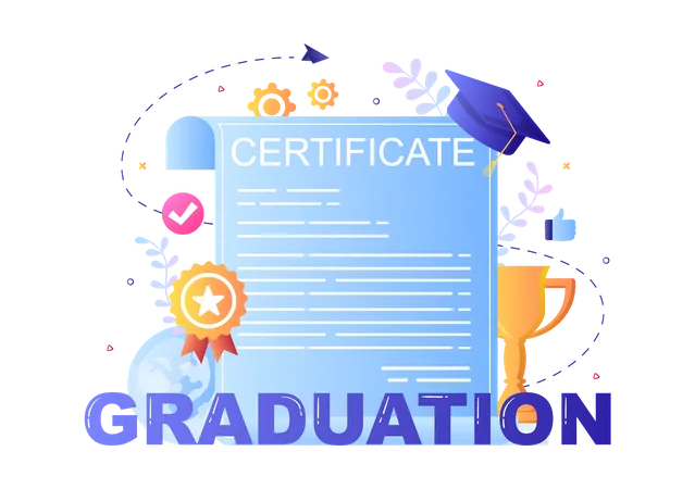 Graduation Certificate Document Icon With License Badge Diploma Hat And Medal Online Education For Website Or Poster Background Vector Illustration Illustration