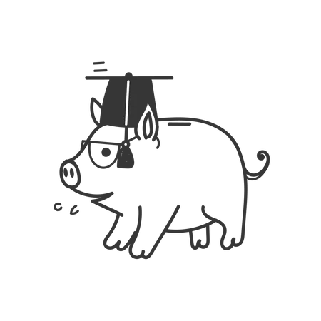 Hand Drawn Doodle Piggy In Graduation Gown And Hat Illustration Vector Illustration