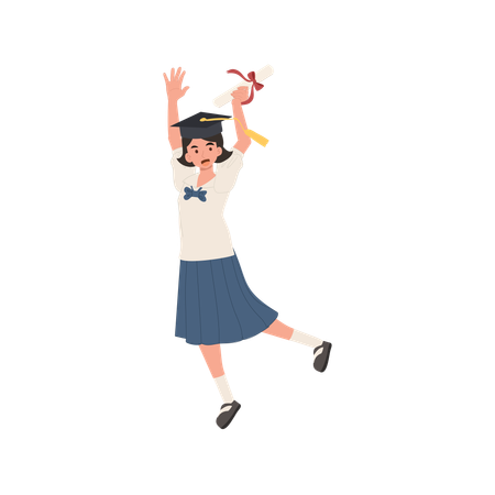 Graduation girl asian student in school uniform with cap  Illustration
