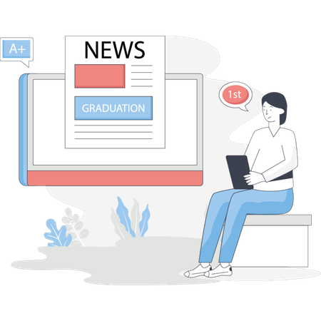 Graduation news featuring a cap diploma and celebrating  Illustration