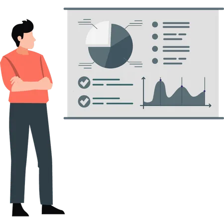 Empleado masculino mirando un gráfico circular  Ilustración