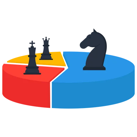 Gráfico circular con cuota de mercado de piezas de ajedrez  Ilustración