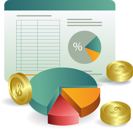 Gráfico circular de datos de monitorización del análisis financiero de los ingresos del negocio  Illustration